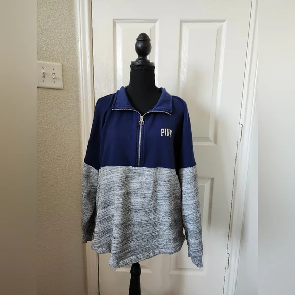 VS Pink Navy and Heatger Gray Quarter Zip Sweatshirt XL - Picture 11 of 14